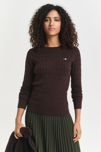SVETR GANT STRETCH COTTON CABLE C-NECK DEEP BROWN