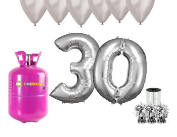 HeliumKing Helium párty set na 30. narozeniny se stříbrnými balóny