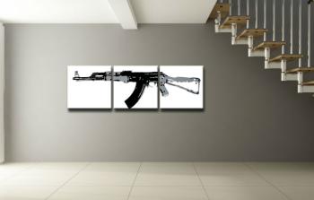 Ručně malovaný POP Art KALASHNIKOV 3 dílný 150x50cm