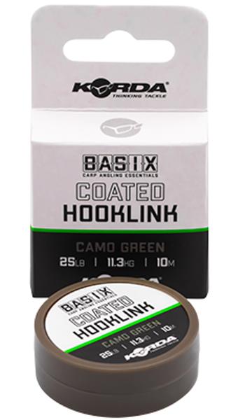 Korda návazcová šňůra basix coated hooklink camo green 10 m - 25 lb 11,3 kg