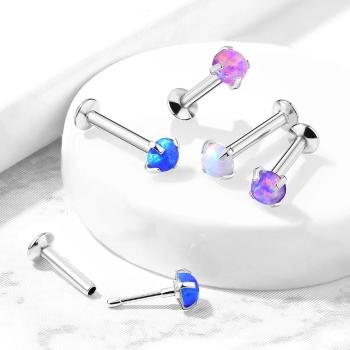Zasúvací piercing do pery, brady a ucha z ocele 316L - syntetický opál v kotlíku, 6 mm - Farba: Modrá