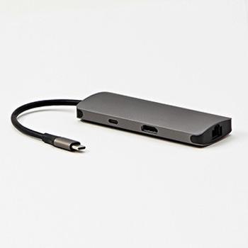 USB 3.1 Type-C Dokovací stanice šedá, All New, HDMI, RJ45, microSD, USB C (PD), 2x USB3.0