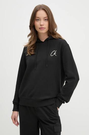 Bavlněná mikina Calvin Klein Jeans dámská, černá barva, s kapucí, s aplikací, J20J224179