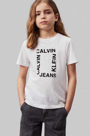 Dětské bavlněné tričko Calvin Klein Jeans bílá barva, s potiskem, IB0IB02159