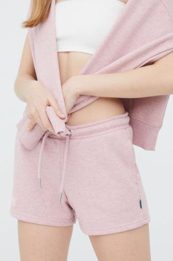 Kraťasy Superdry dámské, růžová barva, s aplikací, high waist