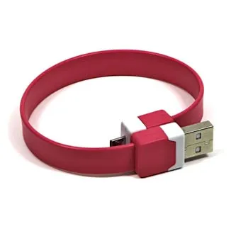 Logo USB kabel (2.0), USB A samec - microUSB samec, 0.25m, růžový, blistr, náramek, DOPRODEJ