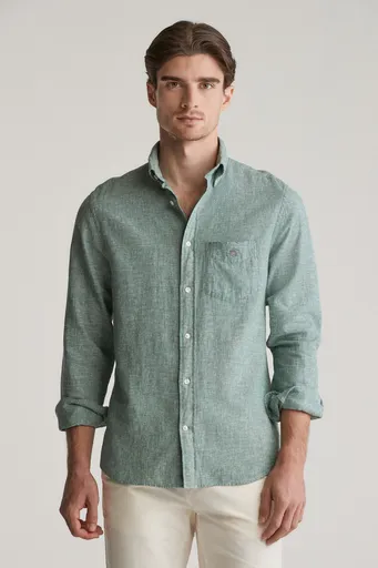 KOŠILE GANT REG COTTON LINEN SHIRT WOODY GREEN
