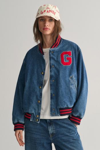 BUNDA GANT DENIM VARSITY JACKET SEMI LIGHT BLUE BROKEN IN