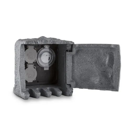 Waldbeck Timer Rock, zahradní zásuvka, 2-itý rozdělovač, 5 m, spínací hodiny, skála, tmavě šedá