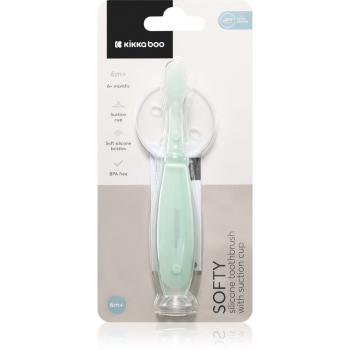 Kikkaboo Silicone Toothbrush with Silicone Cup Softy silikonový zubní kartáček s přísavkou 6 m+ Mint 1 ks