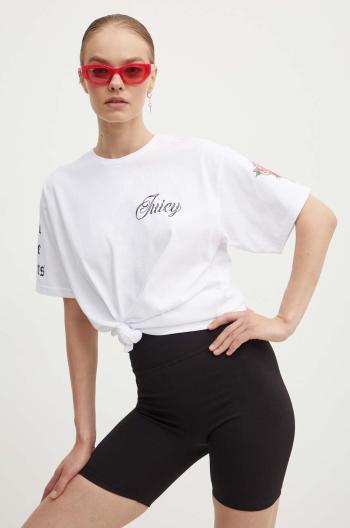 Bavlněné tričko Juicy Couture ROSE UNISEX T-SHIRT bílá barva, JCBCT224804