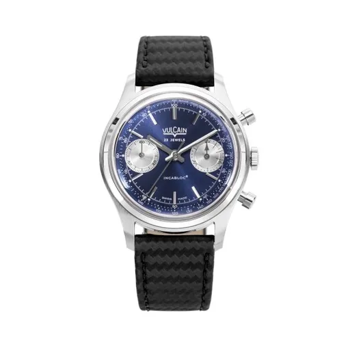 Vulcain Chronograph 70's - Blue - Black Carbon Leather Strap