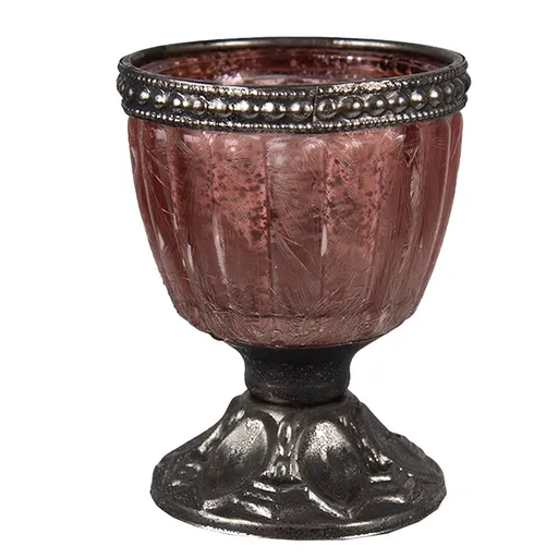 Růžový skleněný svícen na noze na čajovou svíčku - Ø 6*8 cm Clayre & Eef