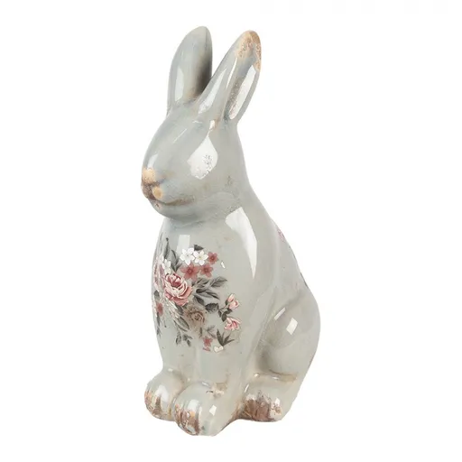 Zelená keramická dekorace králík s květy Floria L - 16*12*27 cm 6CE1968L