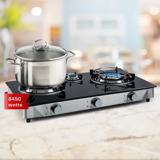 Klarstein Barzona 3, kempingový vařič, 3 hořáky, 3,4/0,75/4,3 kW, skleněná deska, kryt z nerezové oceli