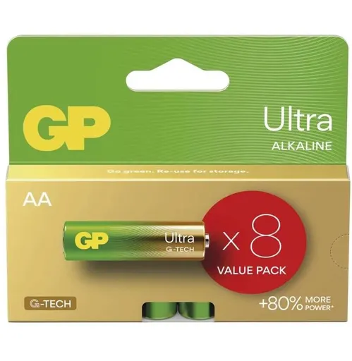 GP alkalická baterie ULTRA AA, 8 ks