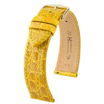 Řemínek Hirsch Genuine Croco - žlutý, lesk - 18 mm - M – Střední délka - 16 mm - Zlatá