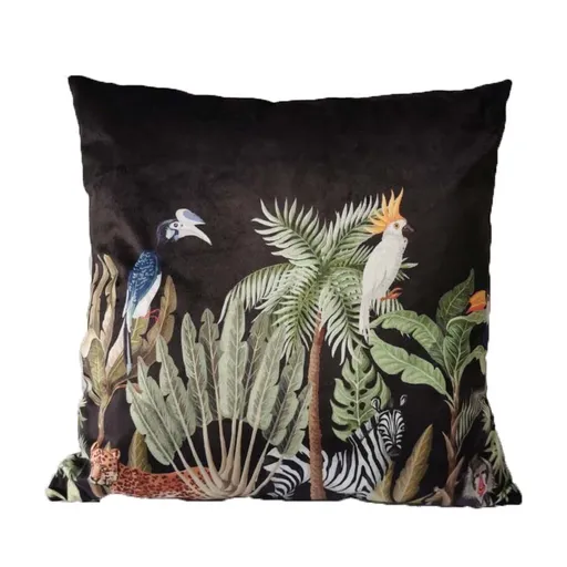 Černý sametový polštář Jungle Cacadu - 45*45*10cm DCKSFJK