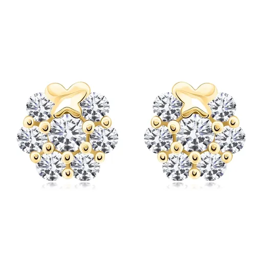 Náušnice ze 14K zlata s motivem květiny a jemného motýla