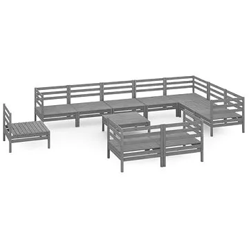 11dílná zahradní sedací souprava masivní borovice šedá, 3083091 (3083091)