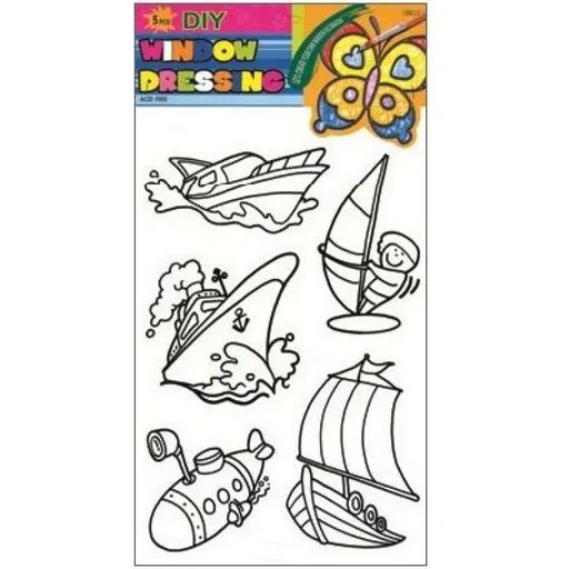 Předlohy na malování na sklo s vyvýšenou konturou  dopravní prostředky 30x21cm lodě