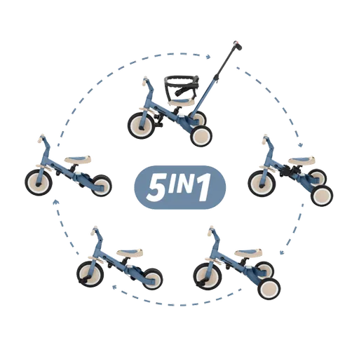 PETITE&MARS Tříkolka multifunkční 5v1 Turbo Ocean Blue