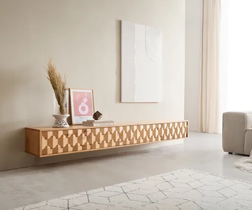 TV stolek Fevo 220 cm přírodní dub 4 dvířka nástěnný