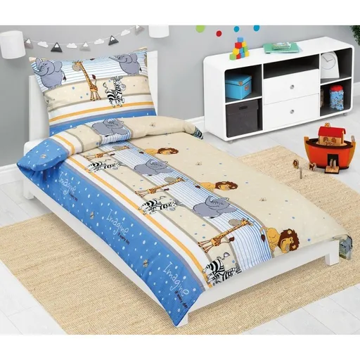 Bellatex Dětské krepové povlečení Safari modrá, 140 x 200, 70 x 90 cm