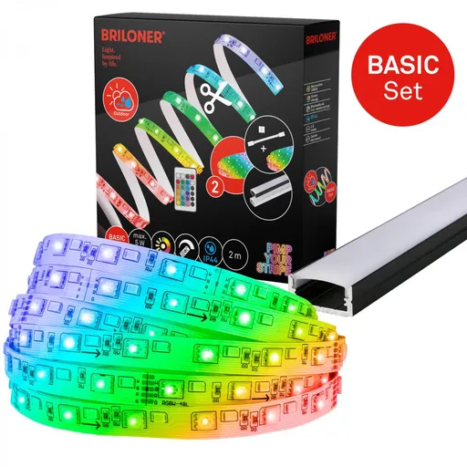 BRILONER Pimp Your Stripe startovací sada LED pásek 2m, IP44 venkovní, RGB+W, dálkový ovladač 2166192