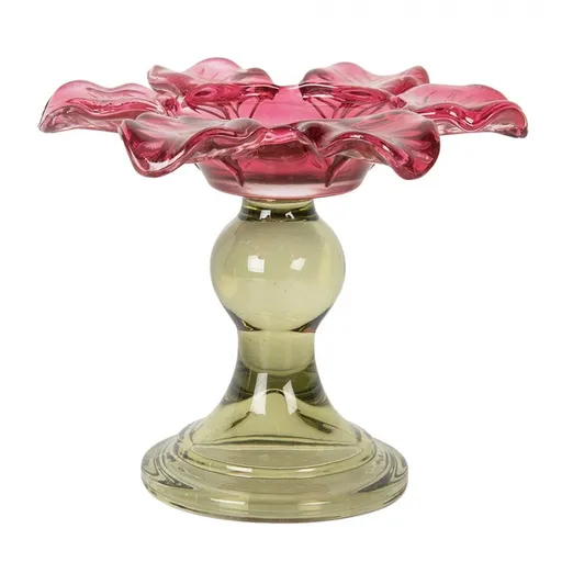 Růžovo-zelený skleněný svícen květina Colorful Garden - Ø 14*11 cm 6GL5338P