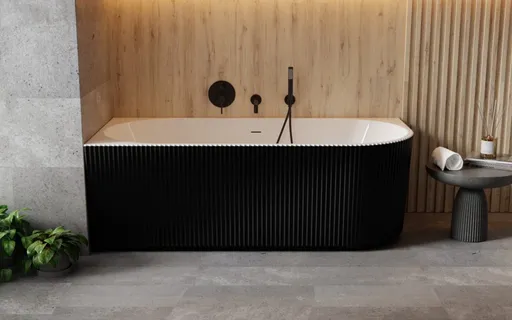 BESCO Volně stojící vana DENAYA černá/bílá, sifon se štěrbinovým přepadem Barva Černá / bílá, Barva sifonu Chrom, Rozměr vany 150 × 75 Způsob provedení Levé VANDENA150BWL