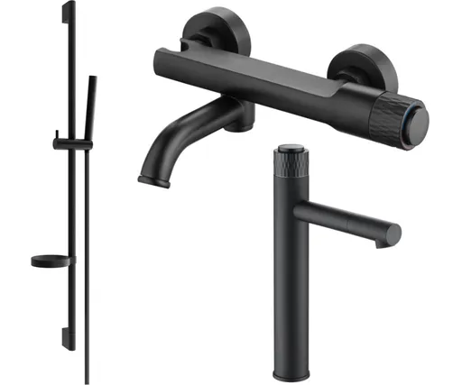 MEXEN/S Diamond DS70 Set umyvadlové a vanové baterie s příslušenstvím, černá 71513DS70-70