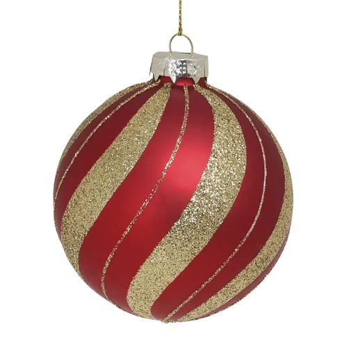 Červená skleněná vánoční ozdoba koule se zlatými pruhy Chic - Ø 8 cm 52067433