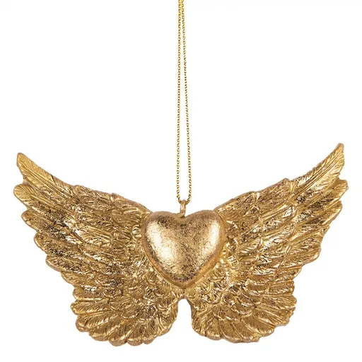Zlatá antik závěsná dekorace andělská křídla - 10*2*7 cm Clayre & Eef