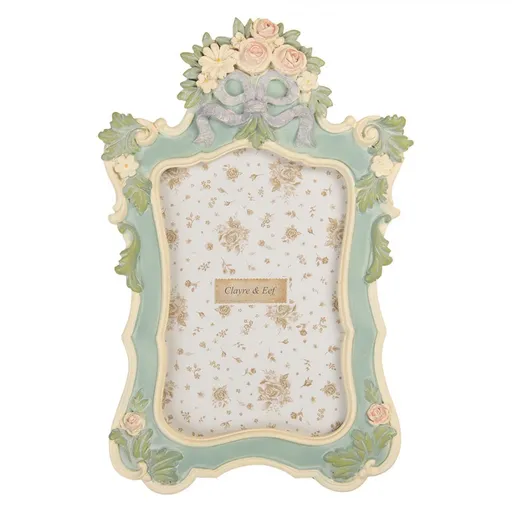 Béžovo-zelený pastelový fotorámeček s květy - 16*2*23 cm / 10*15 cm Clayre & Eef