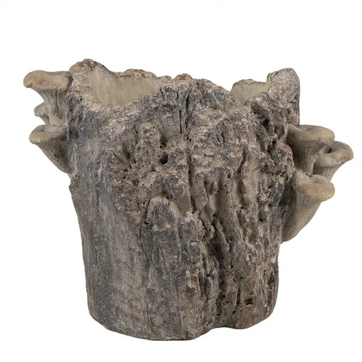Hnědý cementový květináč kmen stromu s houbami Botanic M - 24*18*18 cm Clayre & Eef