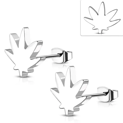 Malé puzetové náušnice ve tvaru listu marihuany