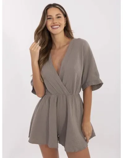 Mušelínové šaty s překříženým výstřihem tmavě béžové