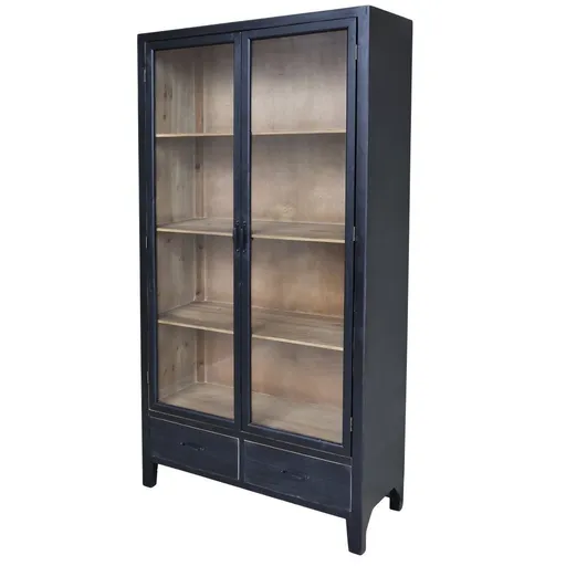 Černo-hnědá antik dřevěná skříň / vitrína s policemi a šuplíky Mallia - 100*40*195 cm 40043324