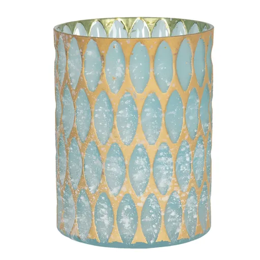 Tyrkysový skleněný svícen se zlatou patinou - Ø 11*15 cm 6GL2914M