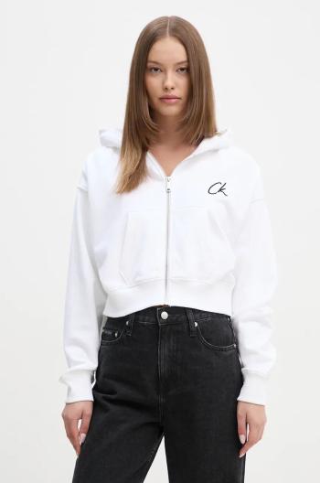 Bavlněná mikina Calvin Klein Jeans dámská, bílá barva, s kapucí, s aplikací, J20J224440