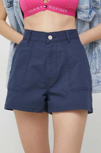 Kraťasy Tommy Jeans dámské, tmavomodrá barva, hladké, high waist