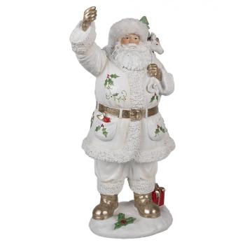 Bílá dekorace figurka Santa Claus s pytlem dárků - 21*23*43 cm 6PR4295