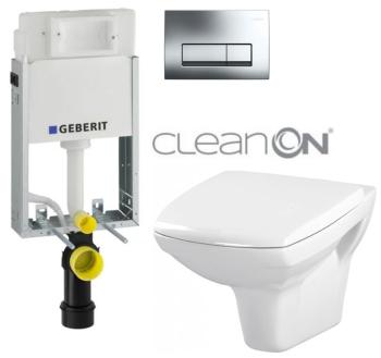 GEBERIT KOMBIFIXBasic vč. chromového tlačítka DELTA 51 + WC CERSANIT CLEANON CARINA  + SEDÁTKO 110.100.00.1 51CR CA1