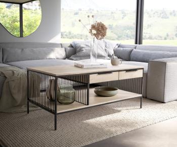 Konferenční stolek Libina 120x60 cm mango bílá 2 zásuvky černý