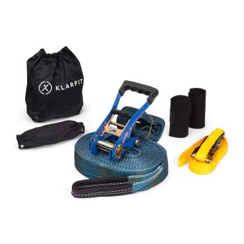 KLARFIT Antero Slackline, 15 m x 5 cm, 2,5 m ráčnového lana, 2 x chrániče stromů, včetně pomocné slackline a tašky na přenášení