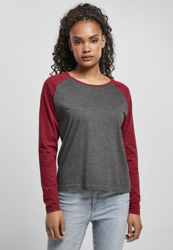 Urban Classics Ladies Contrast Raglan Longsleeve charcoal/burgundy - XS