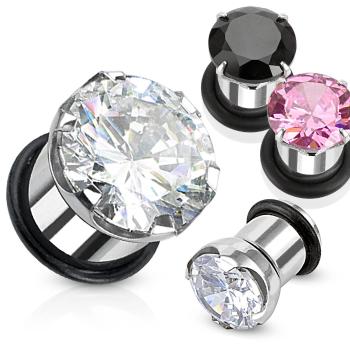 Tunel plug do ucha z chirurgickej ocele so zirkónom a gumičkou - Hrúbka: 16  mm, Farba piercing: Číra