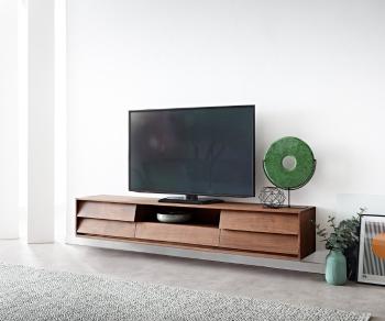 TV stolek Eloi 200x35 cm akácie hnědá 2 dvířka 1 zásuvka