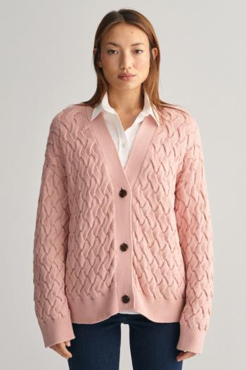 KARDIGAN GANT TEXTURED COTTON CARDIGAN DUSTY ROSE